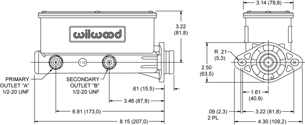 Wilwood Tandem Brake Master Cylinder, Aluminum Finish, 1&quot; Bore